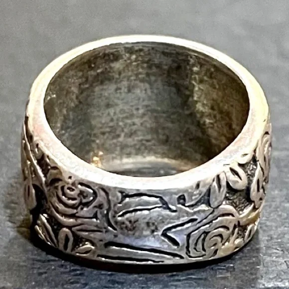 Silpada Vintage RARE Floral Garden Etched Oxidized Solid Sterling Silver Ring - Picture 5 of 7